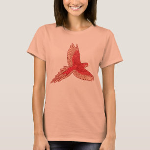 T-shirt Perroquet en vol, orange corail et crème
