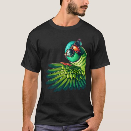 T-shirt Perroquet Indien Ringneck Avec Lunettes De Soleil (Devant)