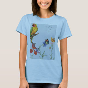 T-shirt perroquet . papillons floral tee