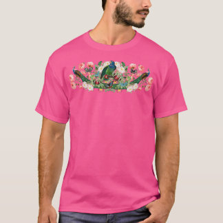 T-shirt Perroquet Vintage Coloré Et Peacocks Dans Un Beaut