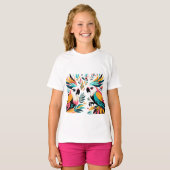 T-shirt Perroquets colorés Art tropical (Devant entier)