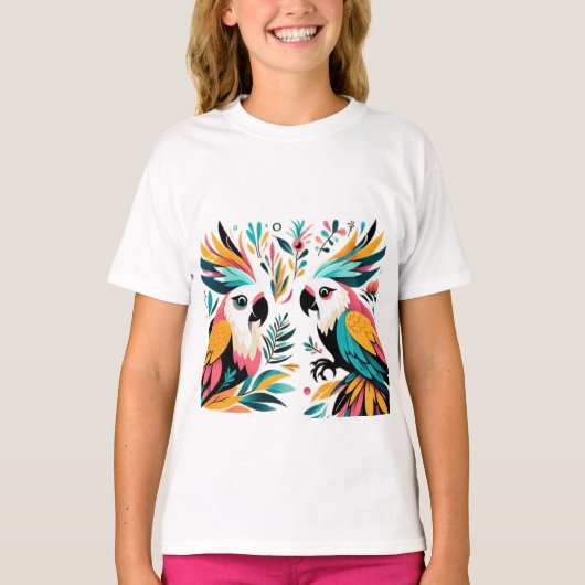 T-shirt Perroquets colorés Art tropical (Devant)