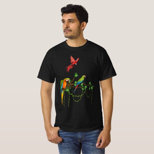 T-shirt Perroquets colorés sur une branche - Illus d'oisea (Devant entier)