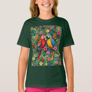 T-shirt Perroquets de la jungle Macaws Fleurs Vibrantes Jo