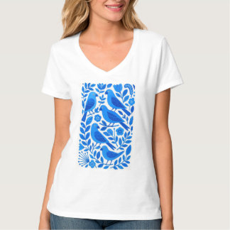 T-shirt Perroquets et feuillage bleus