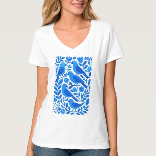T-shirt Perroquets et feuillage bleus (Devant)