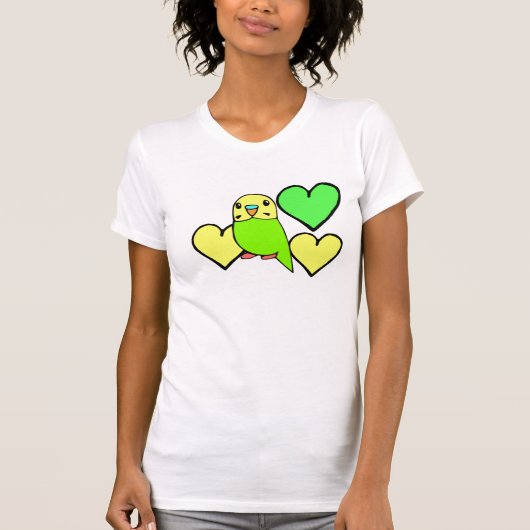 T-shirt Perruche verte avec des cœurs (Devant)