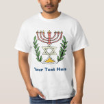 T-shirt Persan Magen David Menorah<br><div class="desc">Cette image a été adaptée d'une tuile juive persane antique et comporte un menorah avec un Magen David (étoile de David) encadré par des branches d'olivier.  Les imperfections de l'image originale et peinte à la main ont été préservées.</div>