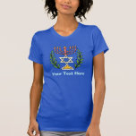 T-shirt Persian Magen David Menorah<br><div class="desc">Cette image a été adaptée à partir d'un carrelage juif perse antique et présente une menorah et Magen David (Étoile de David) encadrés de branches d'olivier. Les imperfections de l'image originale peinte à la main ont été conservées.</div>