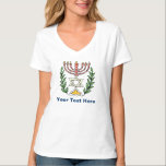 T-shirt Persian Magen David Menorah<br><div class="desc">Cette image a été adaptée à partir d'un carrelage juif perse antique et présente une menorah et Magen David (Étoile de David) encadrés de branches d'olivier. Les imperfections de l'image originale peinte à la main ont été conservées.</div>