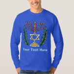 T-shirt Persian Magen David Menorah<br><div class="desc">Cette image a été adaptée à partir d'un carrelage juif perse antique et présente une menorah avec un Magen David (Étoile de David) encadré de branches d'olivier. Les imperfections de l'image originale peinte à la main ont été conservées.</div>