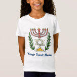 T-Shirt Persian Magen David Menorah<br><div class="desc">Cette image a été adaptée à partir d'un carrelage juif perse antique et présente une menorah avec un Magen David (Étoile de David) encadré de branches d'olivier. Les imperfections de l'image originale peinte à la main ont été conservées.</div>