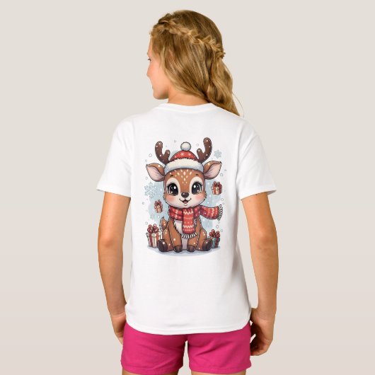 T-shirt Personalized Cute Baby Reindeer Christmas Kids (Dos entier)