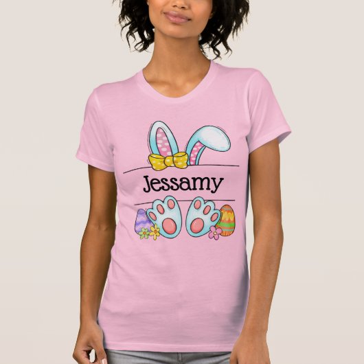 T-shirt Personalized Easter Bunny Name Pastel Bow (Devant)