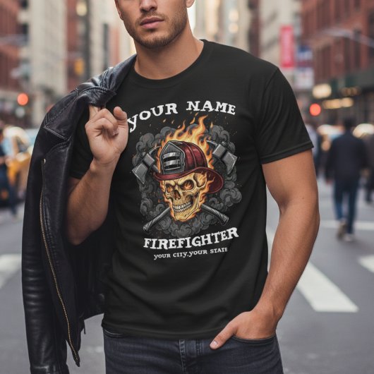 T-shirt Personalized Flame Skull Firefighter Gear
