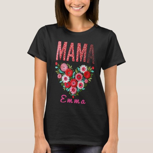 T-shirt Personalized Mama Heart Floral Custom Gift (Devant)