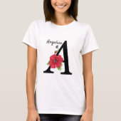 T-shirt Personalized monogram editable A text red flower f (Devant)