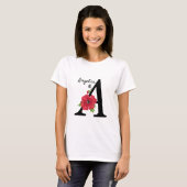 T-shirt Personalized monogram editable A text red flower f (Devant entier)