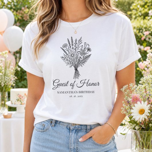 T-shirt Personalized Name & Date Floral Birthday Party