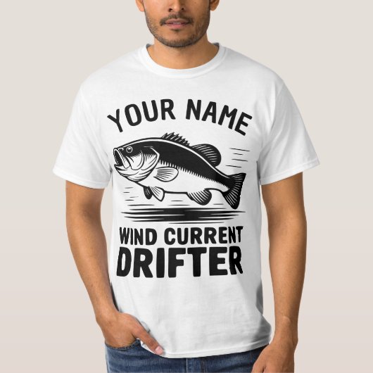 T-shirt Personalized Name Wind Current Drifter Bass Fish (Devant)