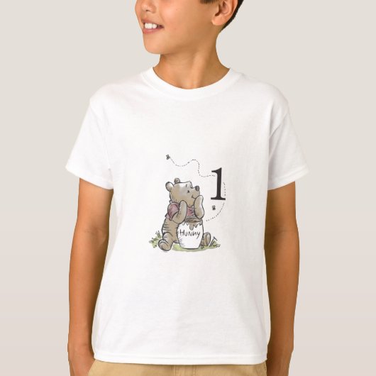 T-shirt Personalized Pooh Watercolor First Birthday Baby  (Devant)