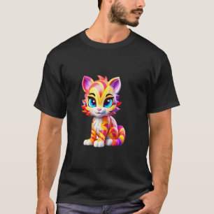 T-shirt Personnage de dessin animé de chat rayé coloré ado
