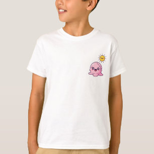 T-shirt Personnage de glace rose fondu Kawaii avec bonheur