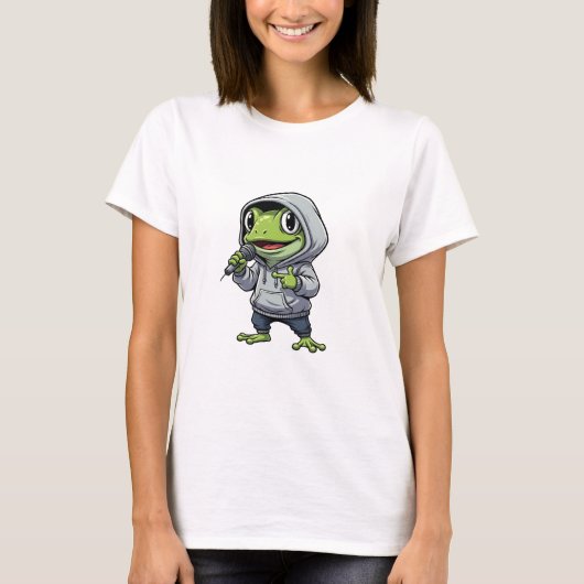 T-shirt Personnage de grenouille verte rapping cool (Devant)