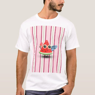 T-shirt Personnage Pastèque Fraîche Rayure Art d'Été