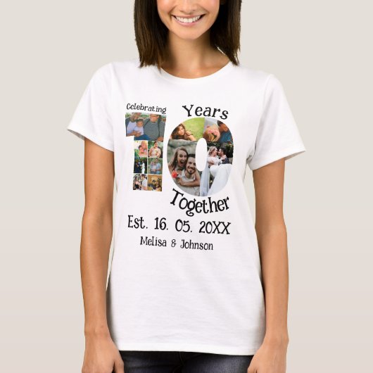 T-shirt Personnalisé 10e anniversaire mariage 11 photo col (Devant)