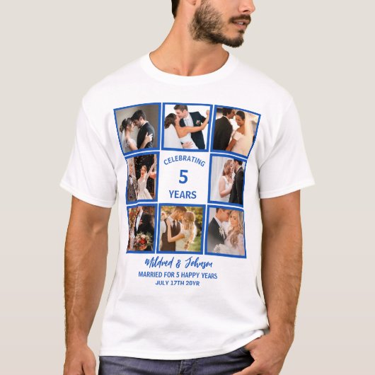 T-shirt Personnalisé 5 ans Anniversaire 8 photo Collage (Devant)