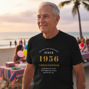 T-shirt Personnalisé 70e anniversaire 1956 Nom Black Gold