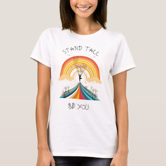 T-shirt Personnalisé, Arc-en-ciel, Yoga, Pose d'arbre, Pos (Devant)