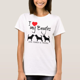T-shirt Personnalisé J'Aime Mes Trois Beagles