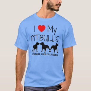 T-shirt Personnalisé J'Aime Mes Trois Pitbulles