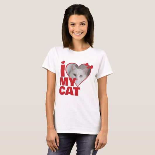 T-shirt Personnalisé J'aime mon chat Coeur Photo (Devant entier)