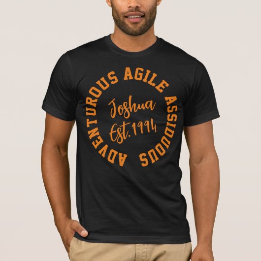 T-shirt Personnalisé "Joshua Aventuré Agile Assiduous" Noi (Devant)