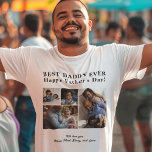T-shirt Personnalisé Meilleur Papa Jamais photo collage si<br><div class="desc">Moderne contemporain BEST DADDY EVER Happy Fête des pères 4 famille photo collage gardien simple t-shirt blanc et noir avec un audacieux modèle script de typographie. Créez votre propre site avec quatre photos de famille et votre texte ! Vous pouvez modifier les couleurs du texte. Il peut s'agir d'un cadeau...</div>