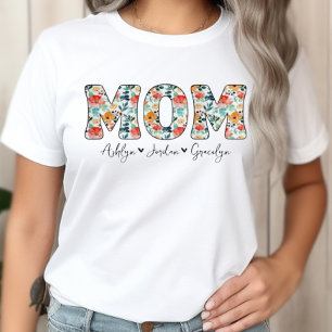 T-shirt Personnalisé Mère Mignonne Floral Noms Enfants