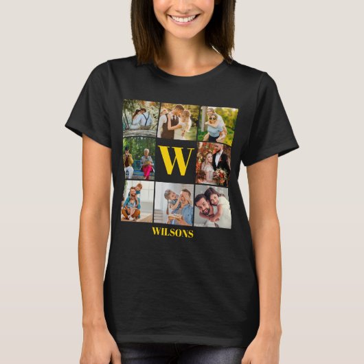 T-shirt Personnalisé Moderne Monogramme Famille Photo Coll (Devant)