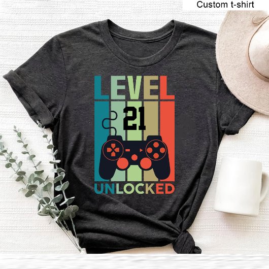 T-shirt Personnalisé Niveau 21 Déverrouillé Jeu vidéo 21e 