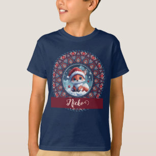 T-shirt Personnalisé Noël mignon Kawaii Fox Dot Mandala
