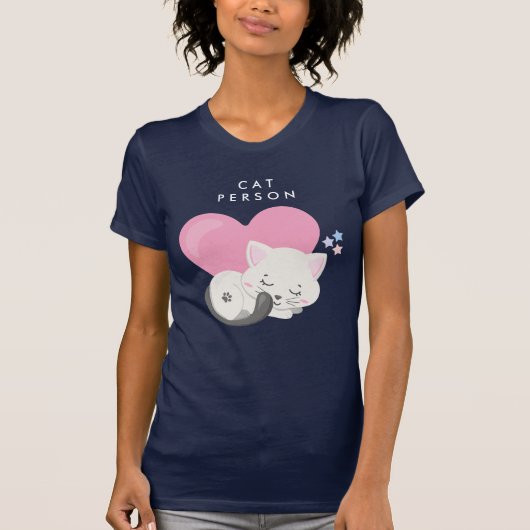 T-shirt Personne Chat Texte mignon Blanc Kitty Chat Dormir (Devant)