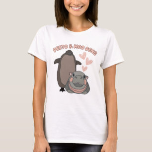 T-shirt Pesto et Moo Deng Manchot et Hippopotame Drôle