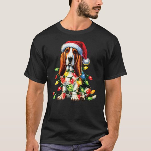 T-shirt Pet Animal Basset Hound Dog Lover Santa hat Christ (Devant)