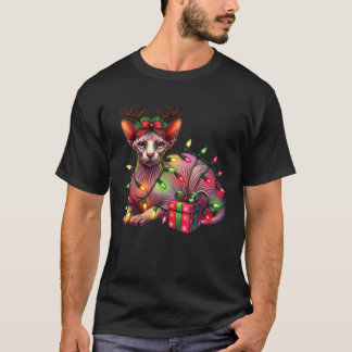 T-shirt Pet Animal Lovers Cute Sphynx cat Reindeer Antlers