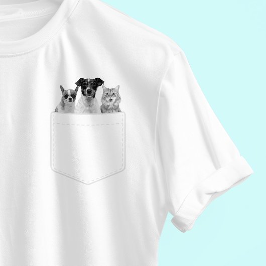 T-shirt Pet In Pocket | Custom 3 Pet Photo