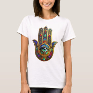 T-shirt Pétales de fleurs de couleur de paon Hamsa Troisiè