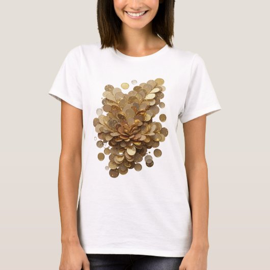 T-shirt Pétales scintillants dorés argentés dynamiques (Devant)