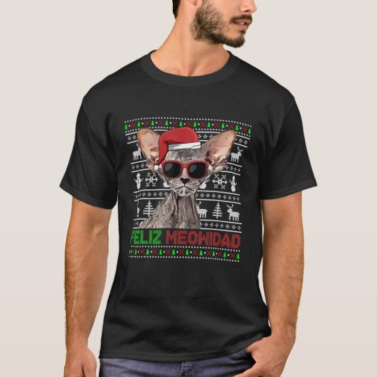 T-shirt Peterbald Chat Feliz Meowidad Noël drôle (Devant)